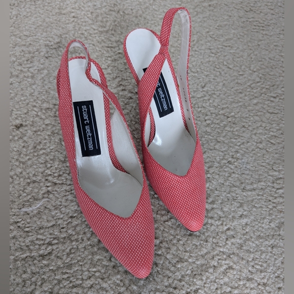 Rare Vintage Stuart Weitzman Slingback Heel Red Polka Dot Leather Sz 8 - Picture 15 of 15